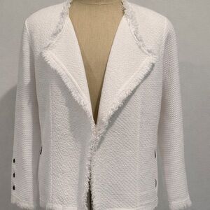 NIC+ZOE Textured White Frayed Blazer